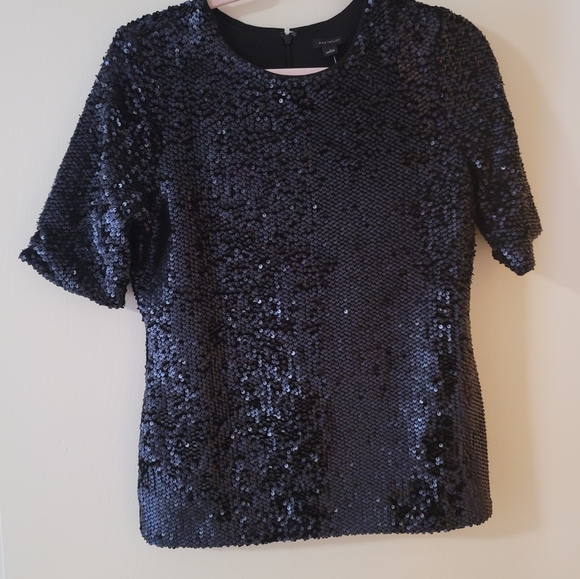 NWT Ann Taylor Navy Sequin Top - Picture 2 of 5